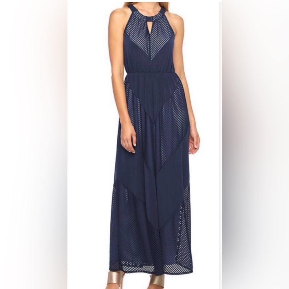 Apt. 9 | Navy Blue Illusion Chevron Halter Maxi Dress | Sz M